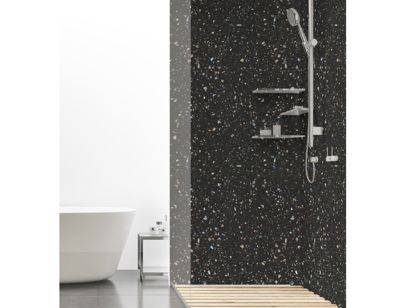 Panneau de douche : Terrazo noir et coloré