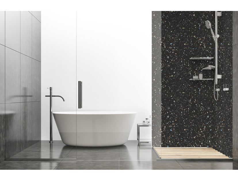 Panneau de douche : Terrazo noir et coloré
