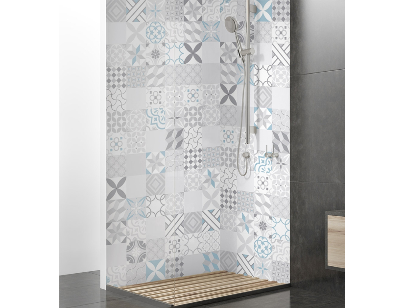 Panneau de douche : Carreaux ciment bleu