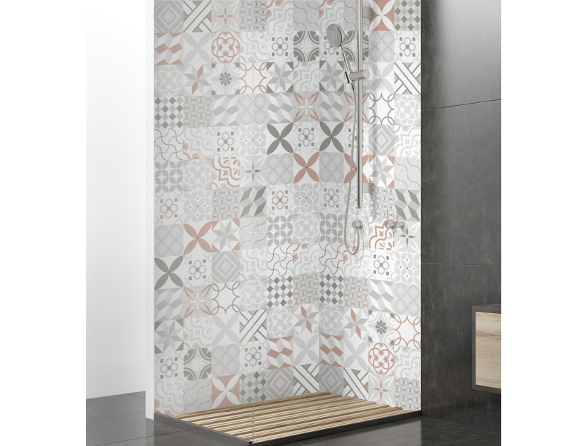 Panneau de douche : Carreaux ciment rouge