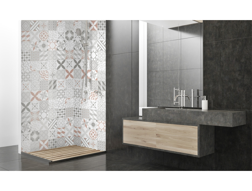 Panneau de douche : Carreaux ciment rouge