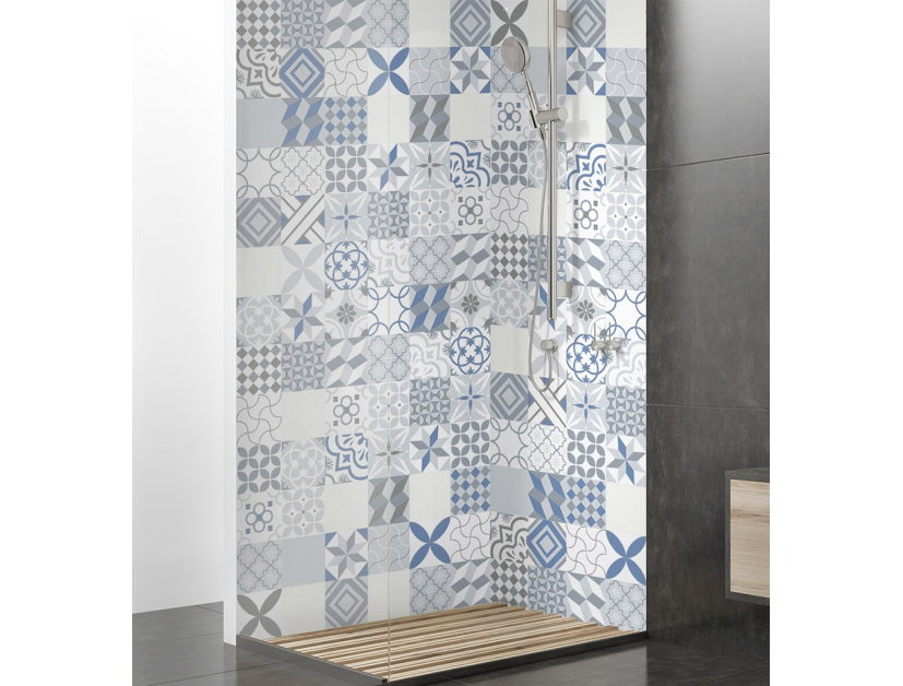 Panneau de douche : Carreaux ciment bleu roi