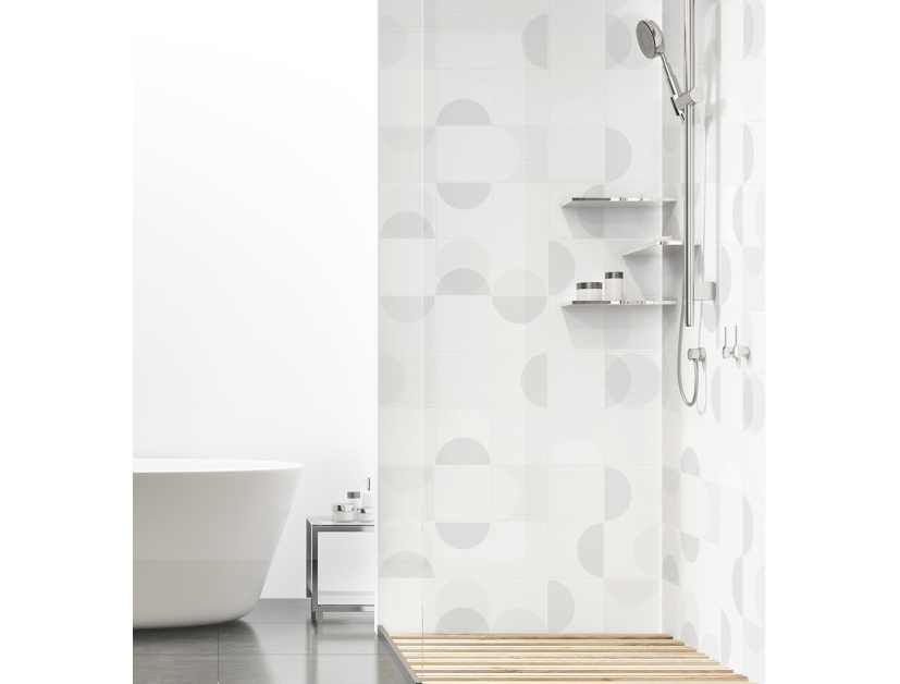 Panneau de douche : Carrelage lune blanc