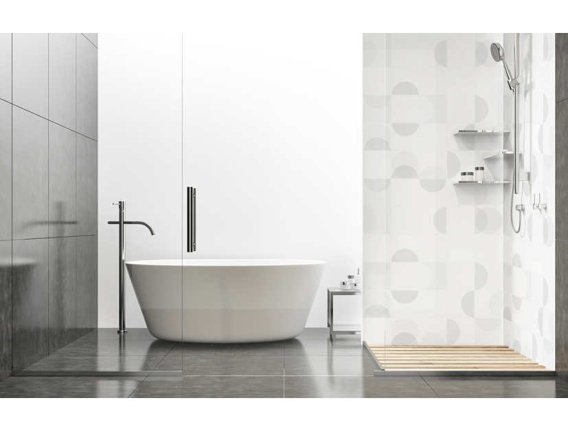 Panneau de douche : Carrelage lune blanc