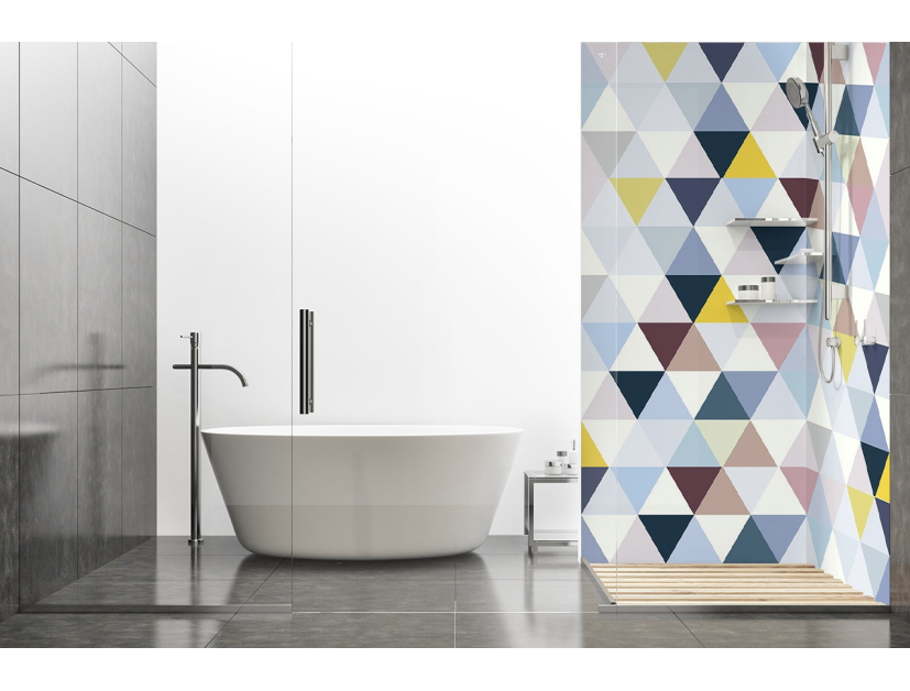 Panneau de douche : Jeux et triangles colorés 1