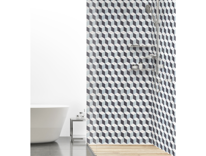 Panneau de douche : Carrelage cube bleu