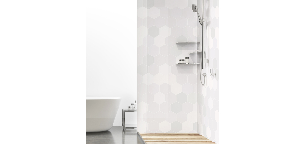 Panneau de douche : hexagone gris léger