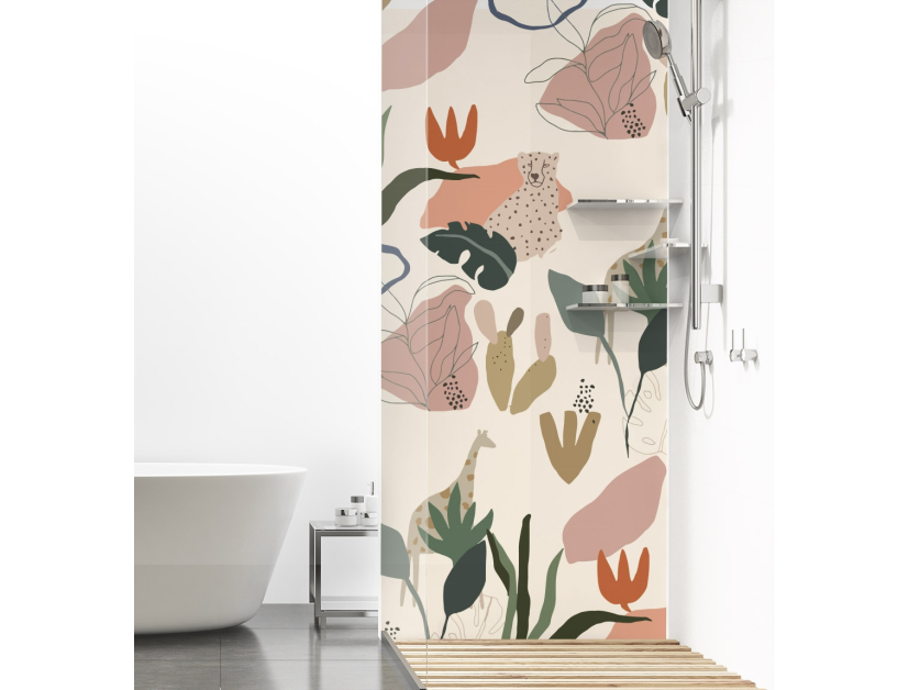 Panneau de douche : Dessin jungle et animaux