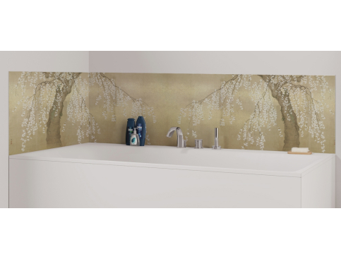Panneau de bain : Zaimei Hara, Cerisier en fleurs sur fond or uni