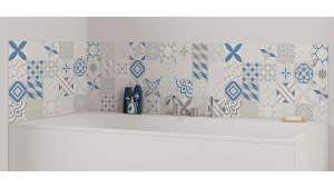 Panneau de bain : Carreaux ciment bleu roi