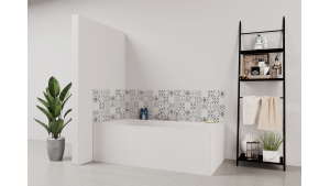 Panneau de bain : Carreaux ciment et arabesques noires