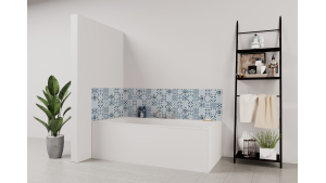 Panneau de bain : Carreaux ciments et arabesques bleues
