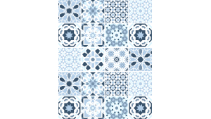 Panneau de bain : Carreaux ciments et arabesques bleues