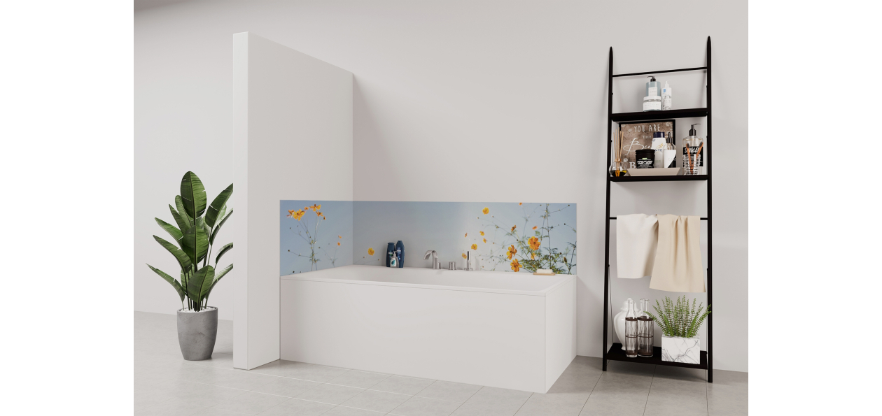 Panneau de bain : Fleurs et Ciel
