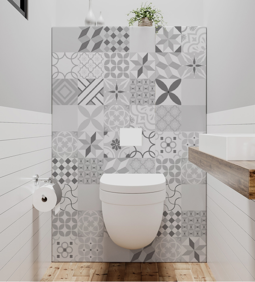 Panneau de WC : Carreaux ciment gris