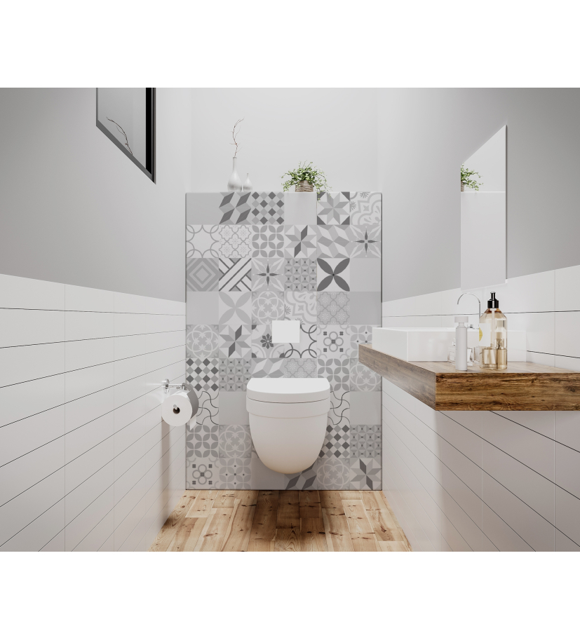 Panneau de WC : Carreaux ciment gris
