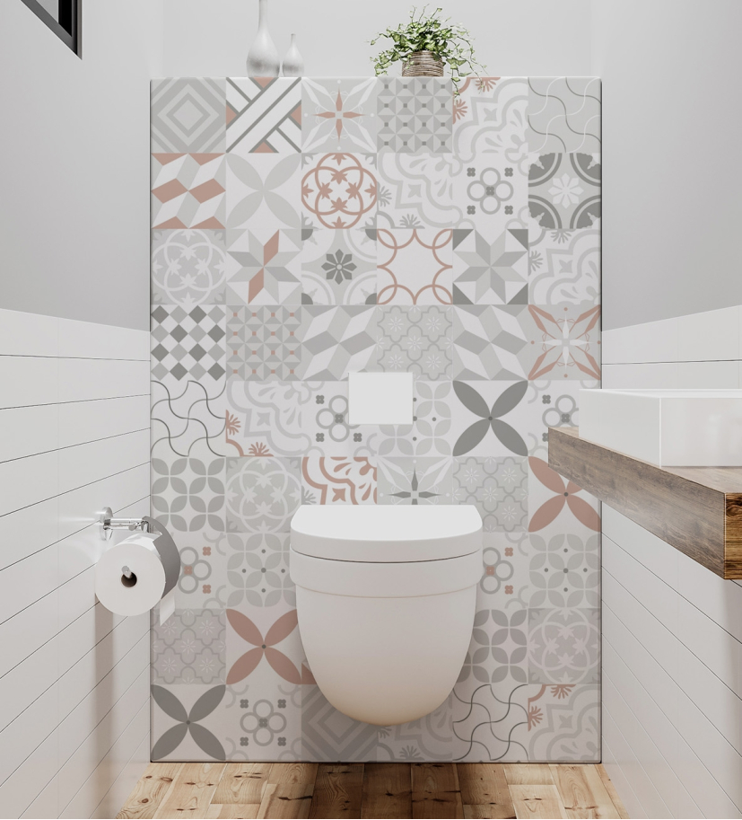 Panneau de WC : Carreaux ciment rouge