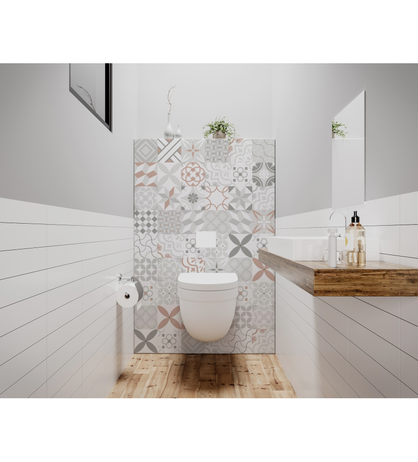 Panneau de WC : Carreaux ciment rouge