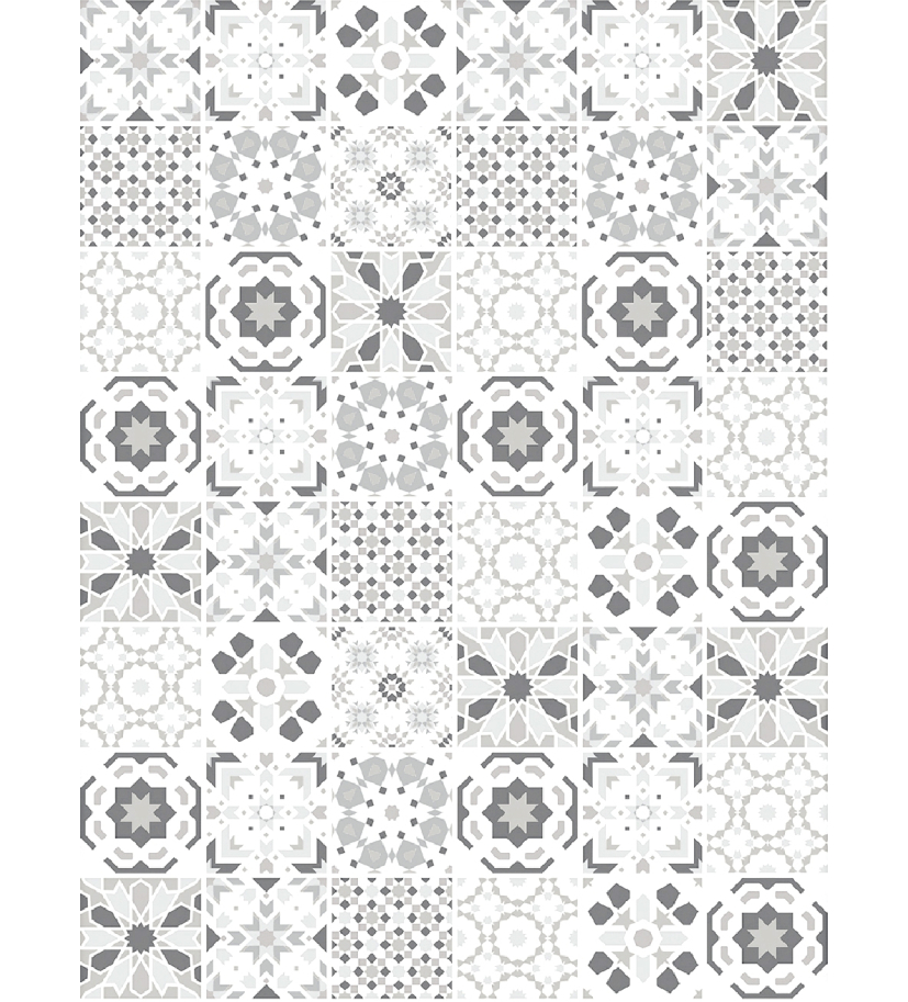 Panneau de WC : Carreaux ciment et arabesques noires