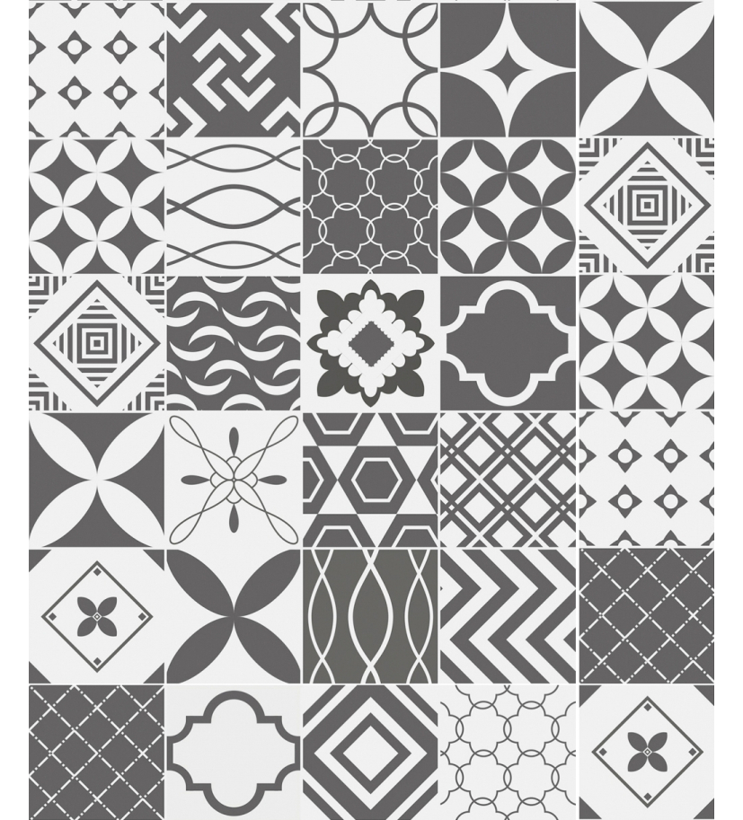 Panneau de WC : Carreaux ciment gris foncé et blanc