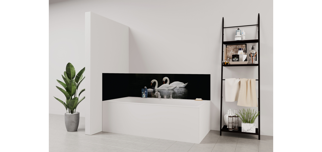 Panneau de bain : Cygnes et famille