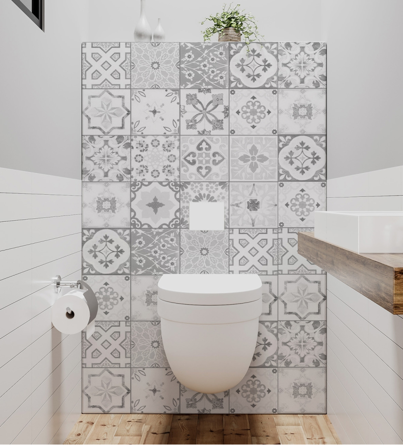Panneau de WC : Carreaux ciments antique gris