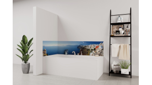 Panneau de bain : Paysage et ile de Santorini