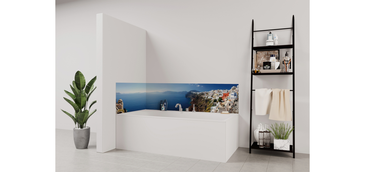 Panneau de bain : Paysage et ile de Santorini
