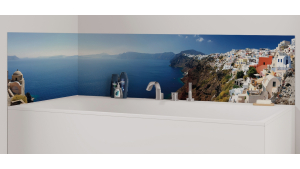 Panneau de bain : Paysage et ile de Santorini