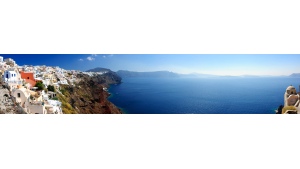 Panneau de bain : Paysage et ile de Santorini