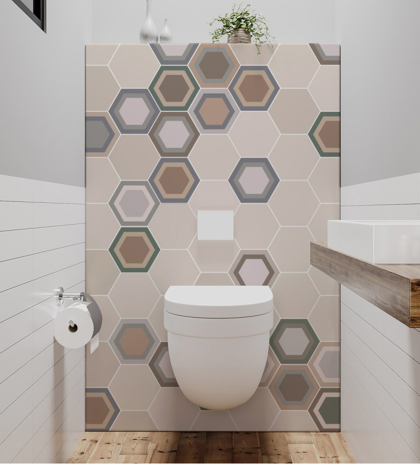 Panneau de WC : Carrelage hexagone