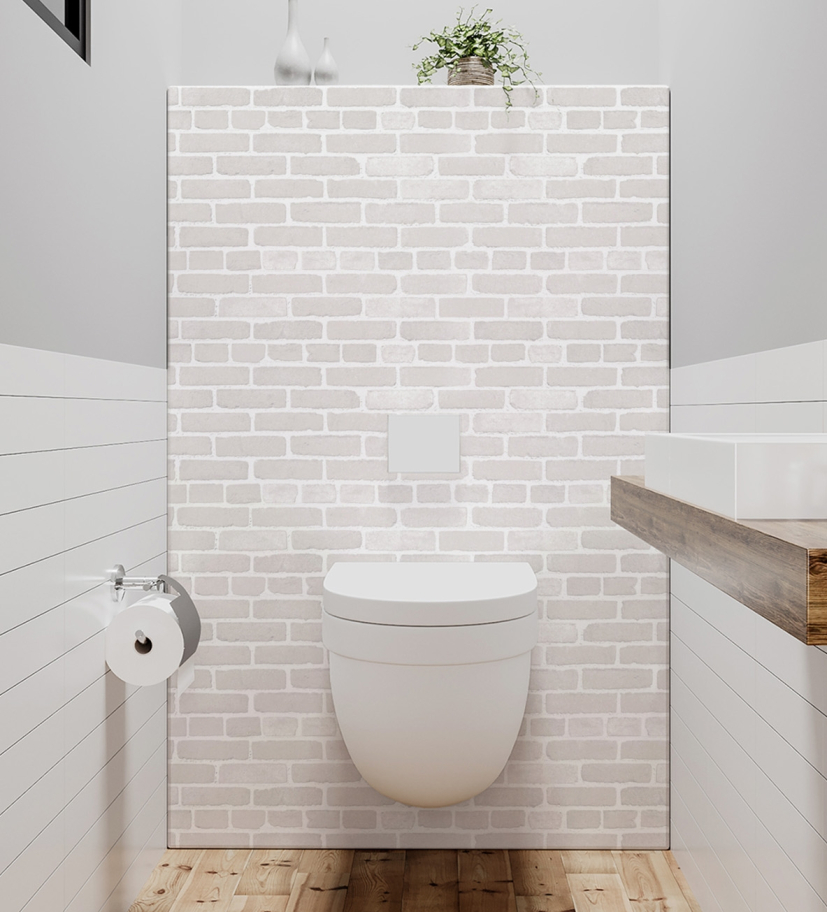 Panneau de WC : Mur briques blanches 2