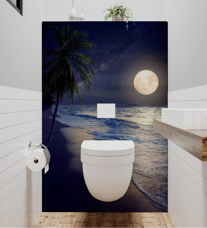 Panneau de WC : Plage et lune