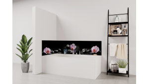 Panneau de bain : Galets et orchidées sur fond noir