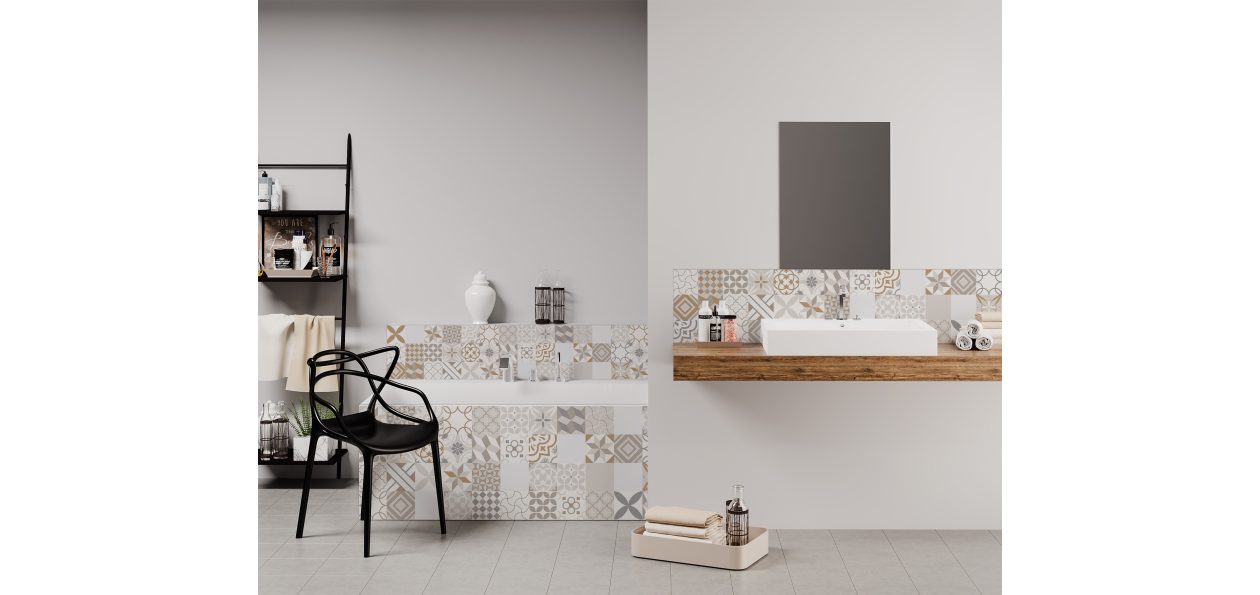 Panneau de bain : Carreaux ciment ocres