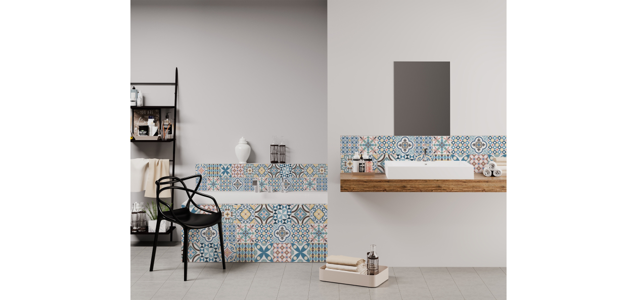 Panneau de bain : Carreaux ciment colorés