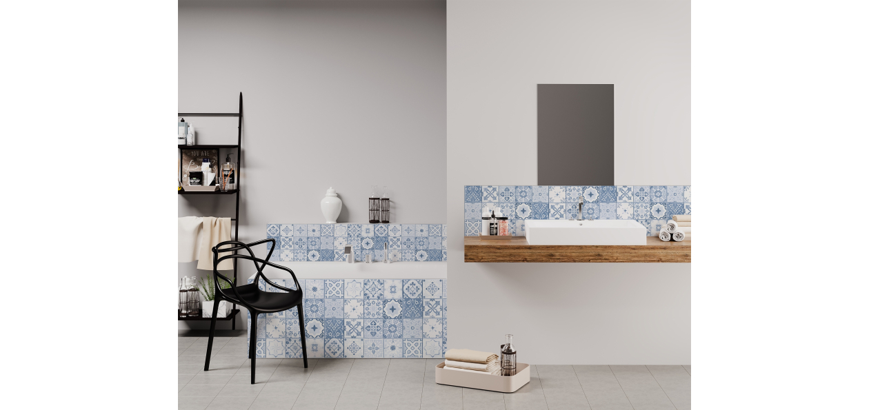 Panneau de bain : Carreaux ciments antique bleu