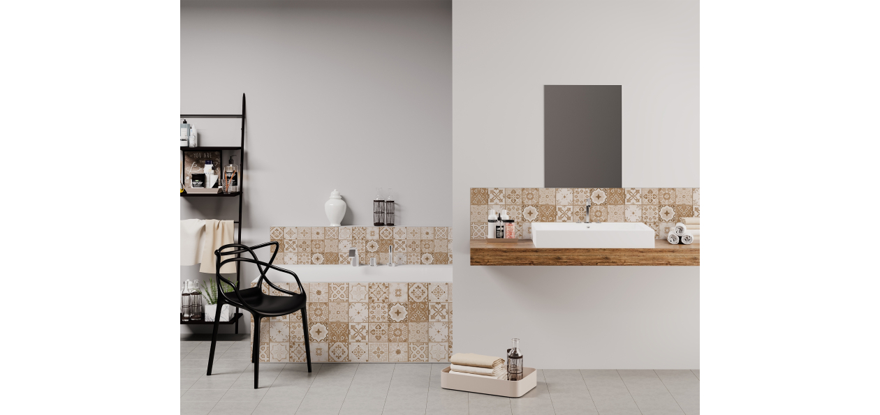 Panneau de bain : Carreaux ciments antique rouge