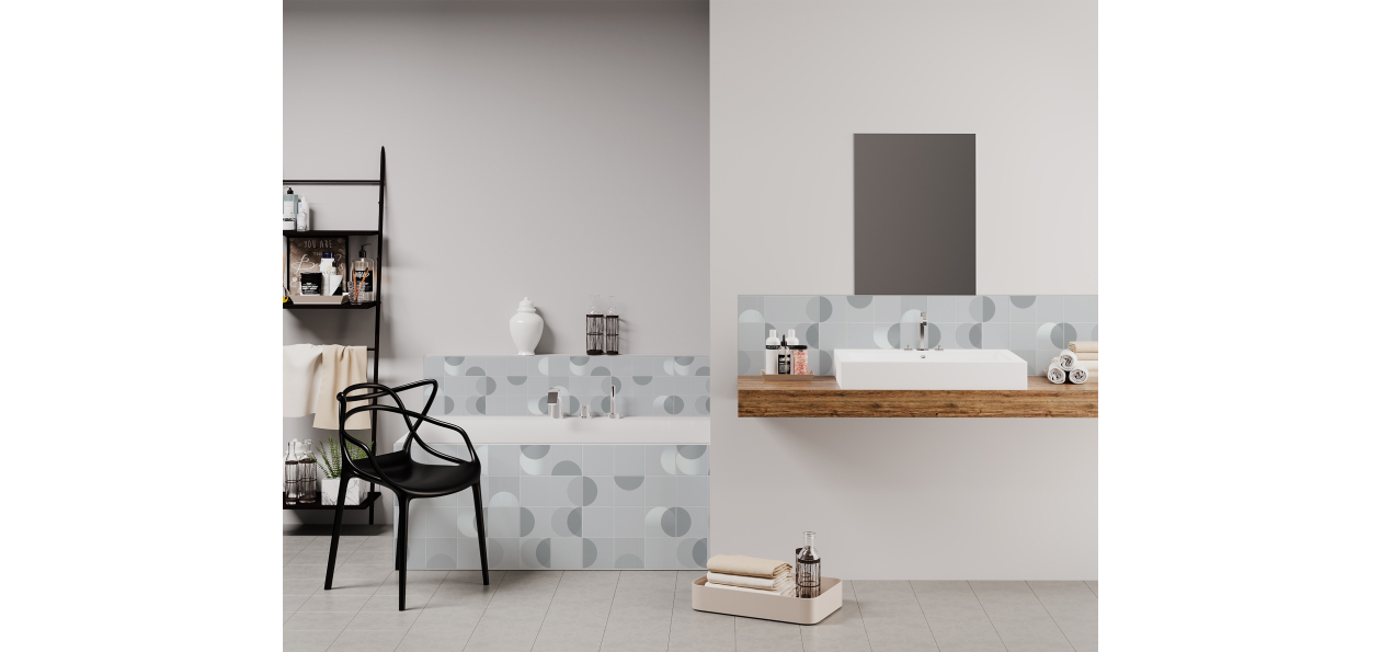 Panneau de bain : Carrelage lune blanc
