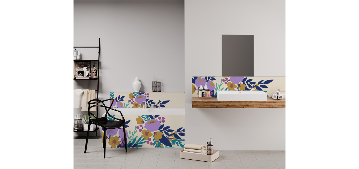 Panneau de bain : Dessin et Fleurs