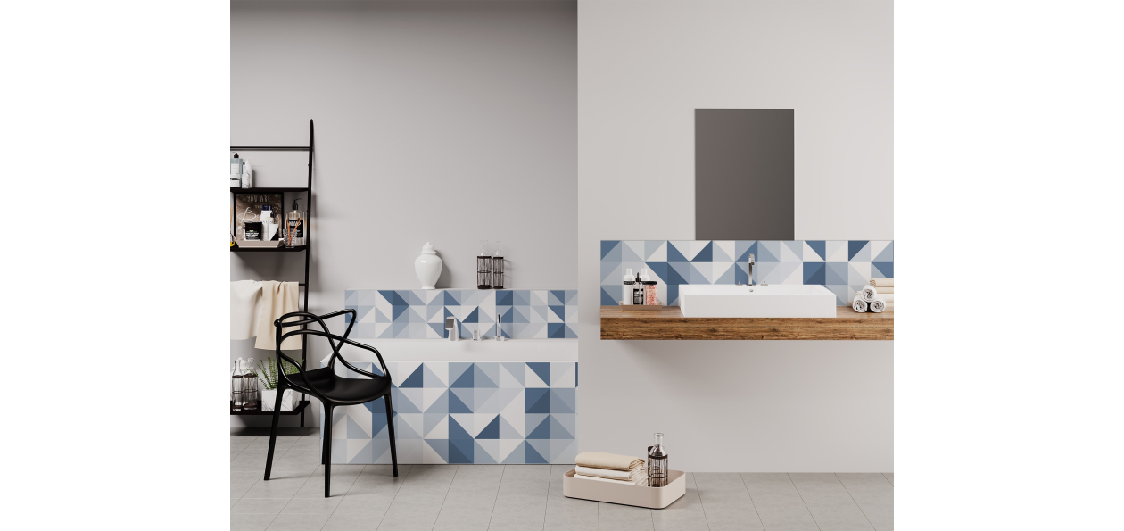 Panneau de bain : Jeux et Triangles Bleus