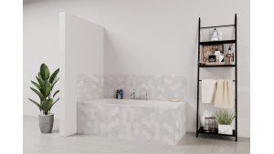 Tablier de bain : Carrelage hexagone gris léger