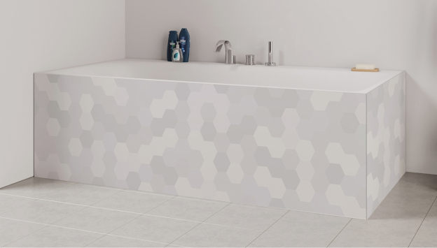 Tablier de bain : Carrelage hexagone gris léger