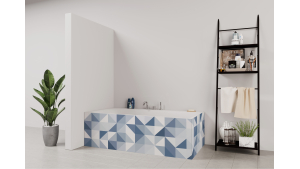 Tablier de bain : Jeux et triangles bleus