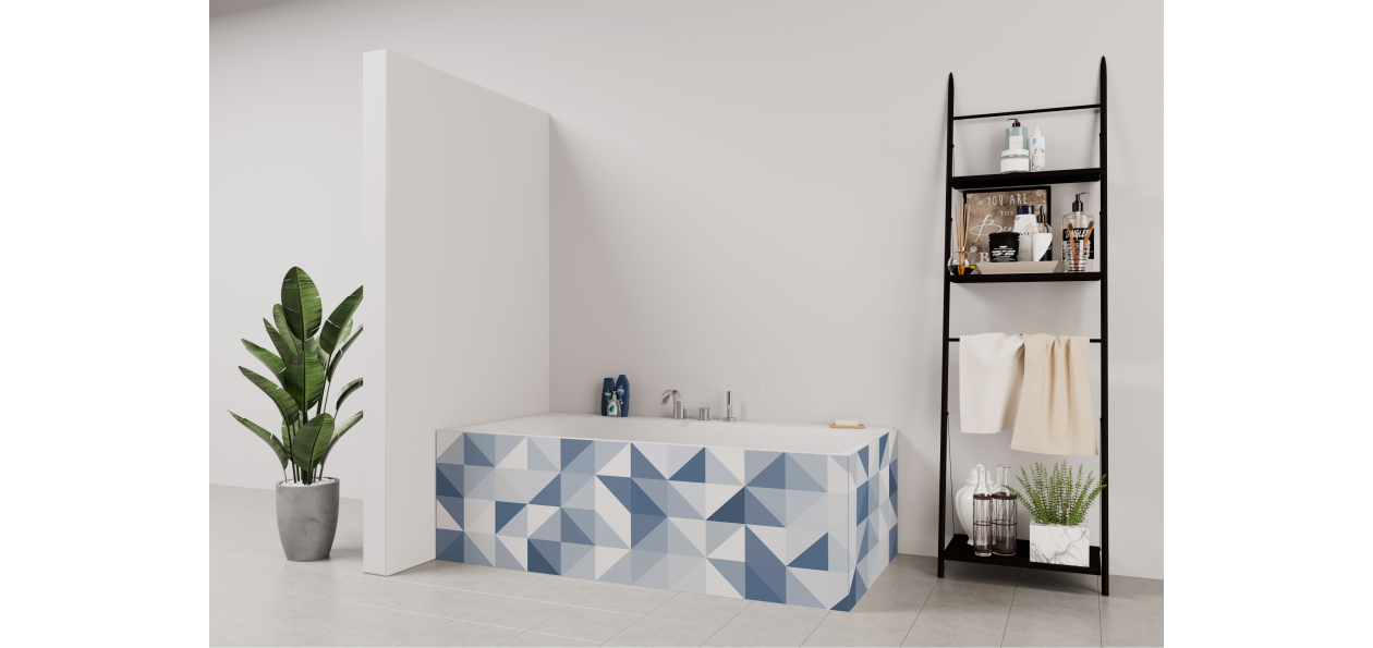 Tablier de bain : Jeux et triangles bleus