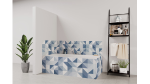Tablier de bain : Jeux et triangles bleus