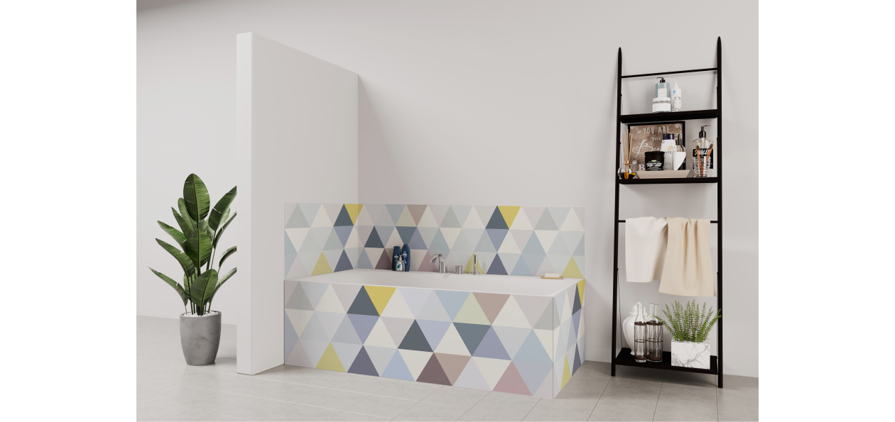 Tablier de bain : Jeux et triangles colorés pales