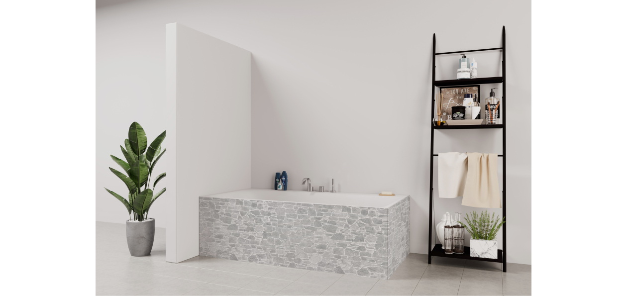 Tablier de bain : Mur pierre claire