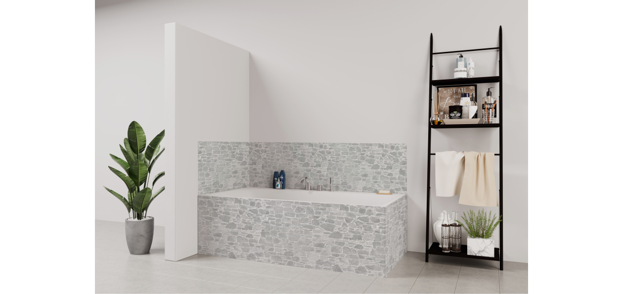 Tablier de bain : Mur pierre claire