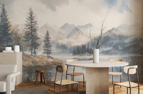 Papier peint : Lac, sapins...